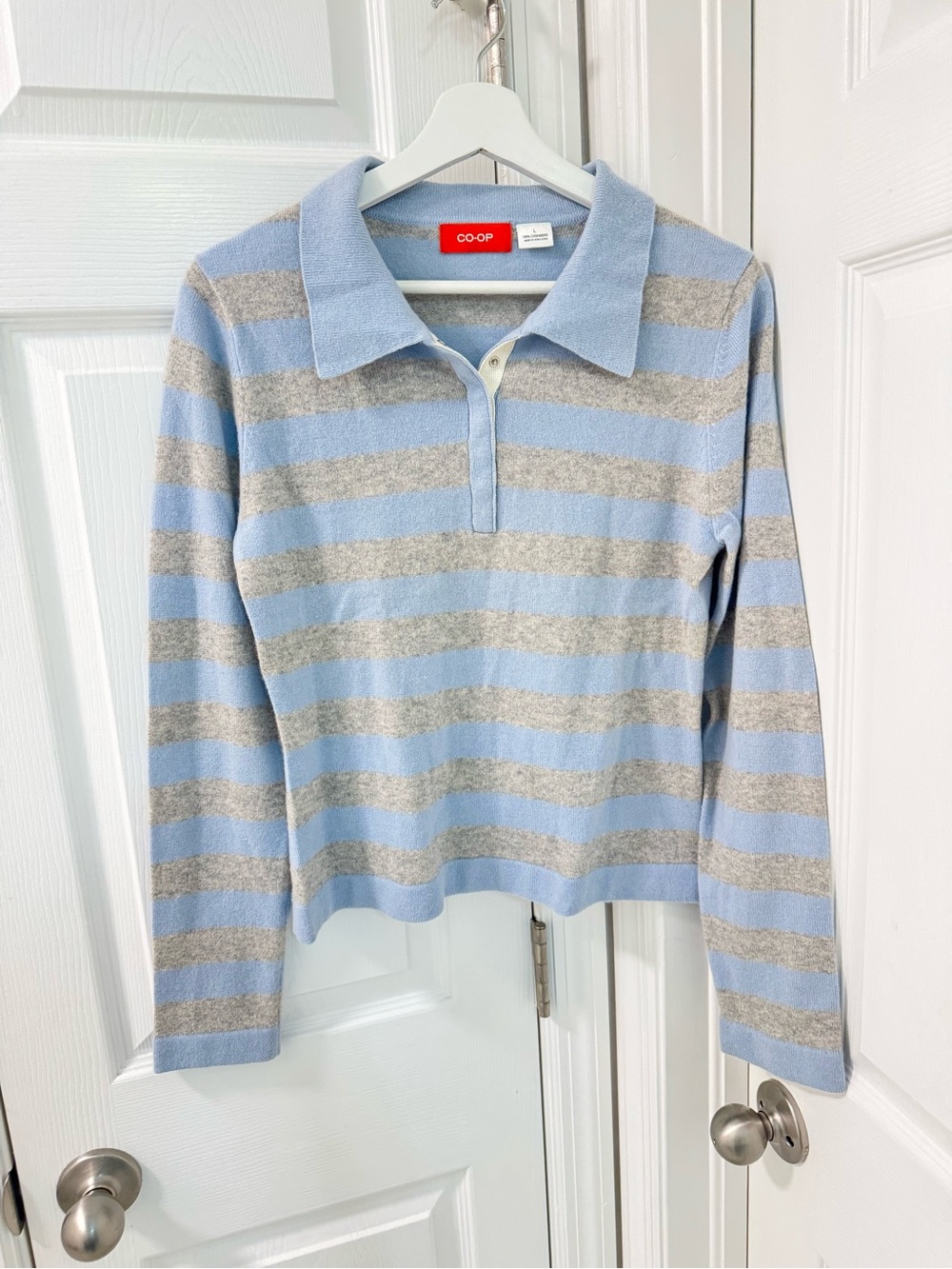 Vintage CO-OP 100% cashmere collar longsleeve sweater sizeL blue grey stripes